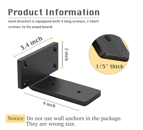 4 Pack Shelf Brackets 4 Inch Floating Shelf Bracket 1/5 inch Thick Heavy Duty Hidden Shelf Brackets Iron Metal Brackets for Shelf Support with Screw Included