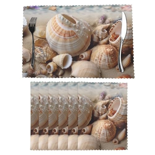 12x18 Inch Placemats Set of 6, Non-Slip Heat Resistant Place Mats Washable Reusable Table Mats for Kitchen Dining Table Decoration Seashells by The Seashore