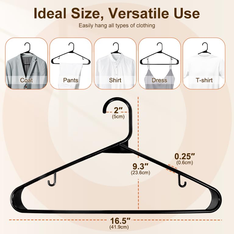 HOUSE DAY Black Plastic Hangers 60 Pack, Clothes Hangers with Non Slip Hooks, Durable & Space Saving Coat Hanger, Light-Weight Clothing Hanger, Perfect Closet Organizer for Everyday Use