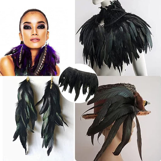 Black 5yard 5-7inch Rooster Feather Fringe Trim for Dress Sewing Crafts Costumes Accessories Party Supplies Festival Decoration