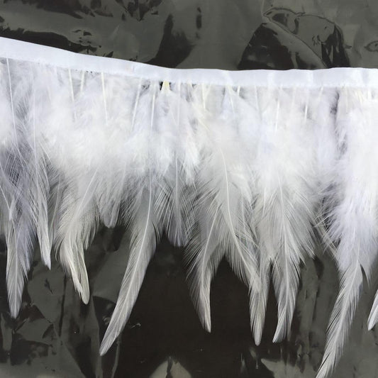 Shekyeon 2yards Rooster Hackle Feather Trim Fringe for DIY Clothing Craft Dress Decoration(White)