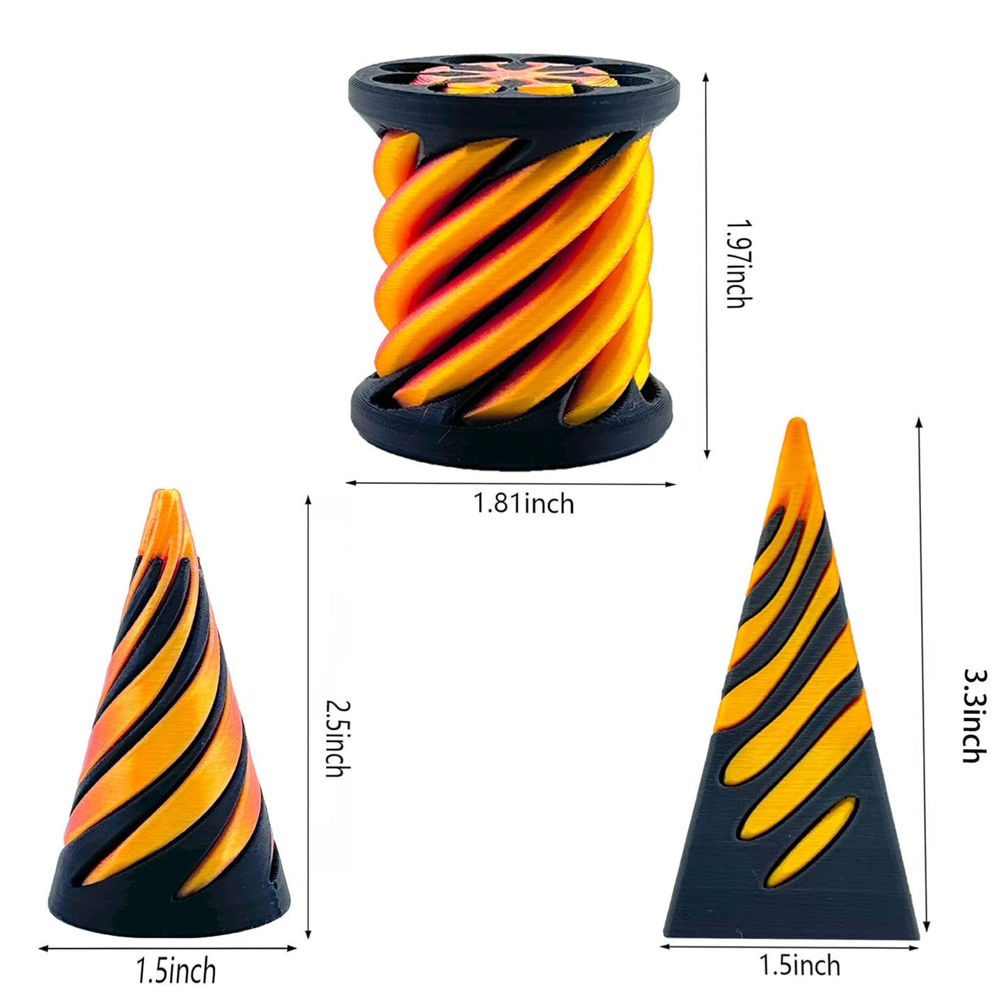 3 Packs Impossible Cone, Spiral Cone Fidget Toy 3D Printed Spiral Cone Toy, Pyramid Passthrough Sculpture, Mini Cones Pass Through Pyramid Fidget Toy for Stress and Anxiety Relaxing