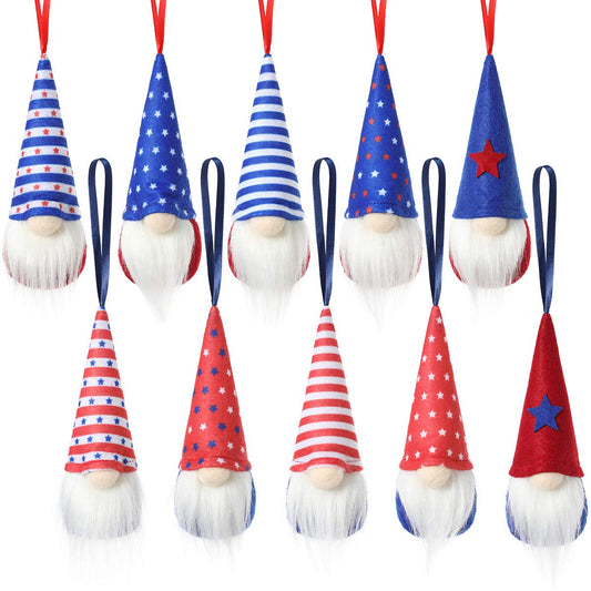 4th of July Gnome Independence Day Hanging Ornaments Set of 10, Patriotic Gnomes Decorations Handmade Plush Veterana Day Gift Elf Home Wall Decor