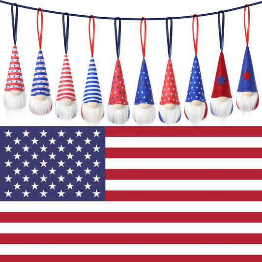 4th of July Gnome Independence Day Hanging Ornaments Set of 10, Patriotic Gnomes Decorations Handmade Plush Veterana Day Gift Elf Home Wall Decor