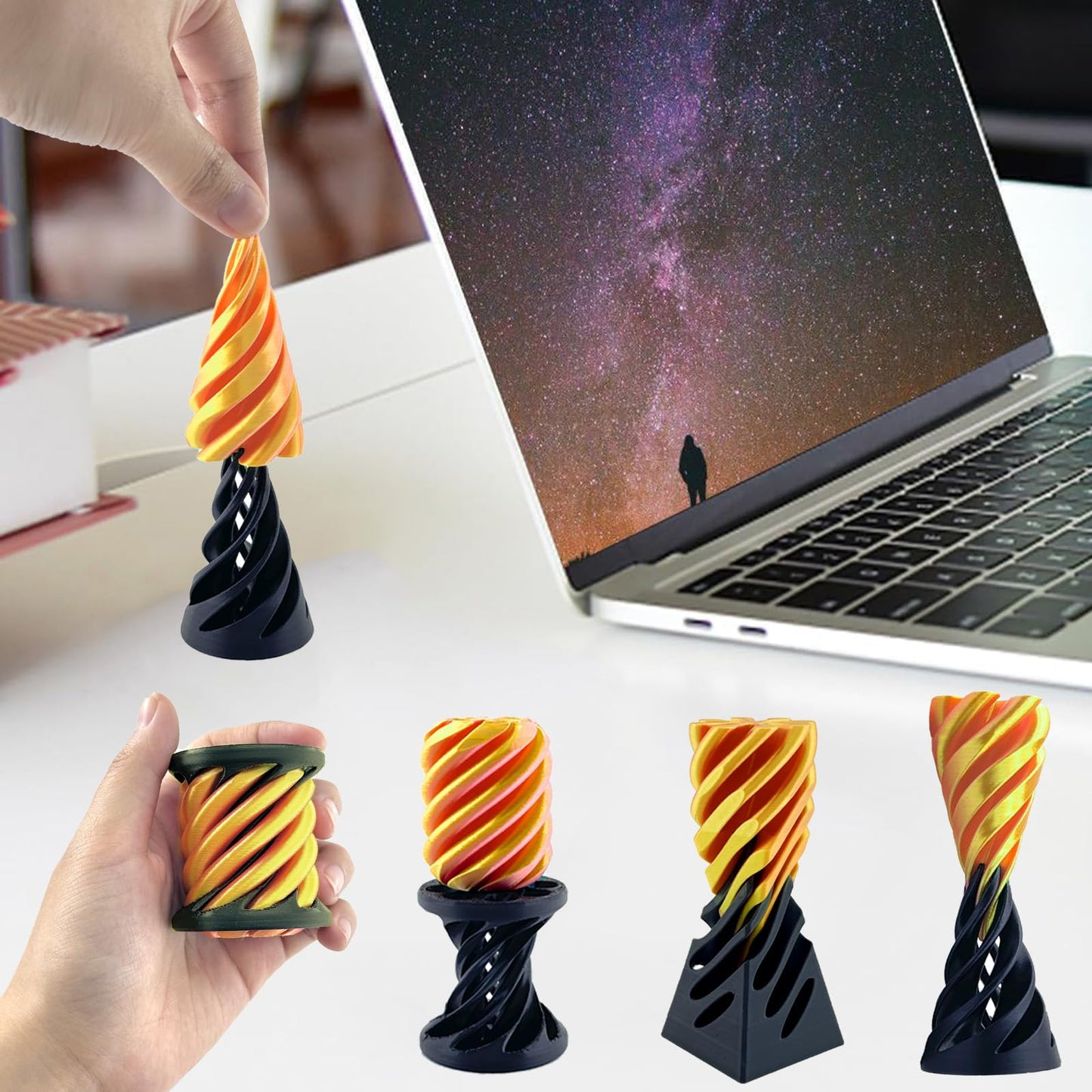 3 Packs Impossible Cone, Spiral Cone Fidget Toy 3D Printed Spiral Cone Toy, Pyramid Passthrough Sculpture, Mini Cones Pass Through Pyramid Fidget Toy for Stress and Anxiety Relaxing