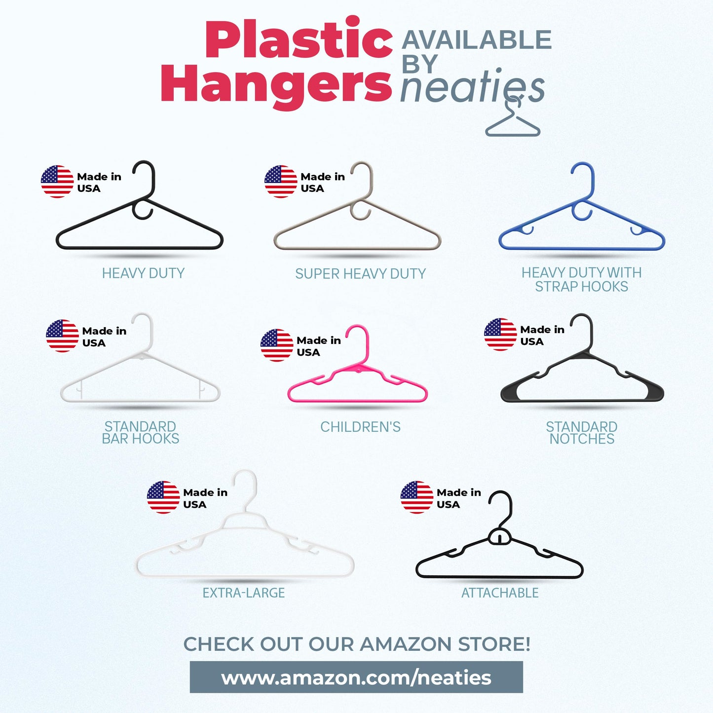 Made in USA Heavy Duty Plastic Clothes Hangers Bulk, 20 30 50 100 Pack Available, Strong Plastic Hangers, Jacket Coat Hangers, Thick Plastic Hanger for Closet and Clothing Hangars (24pk White)