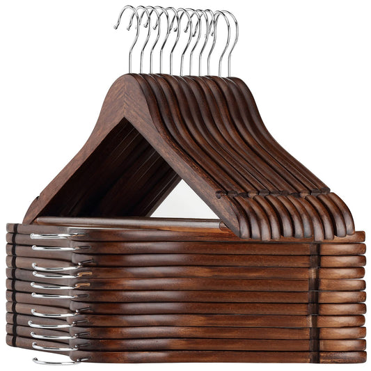 AMKUFO Wooden Hangers 20 Pack Wood Suit Hanger Non Slip Coat Hangers with Smooth Fnish Cut Notches 360° Swivel Hook Clothes Hangers for Jeans Pants Jackets Shirts Dresses, Walnut