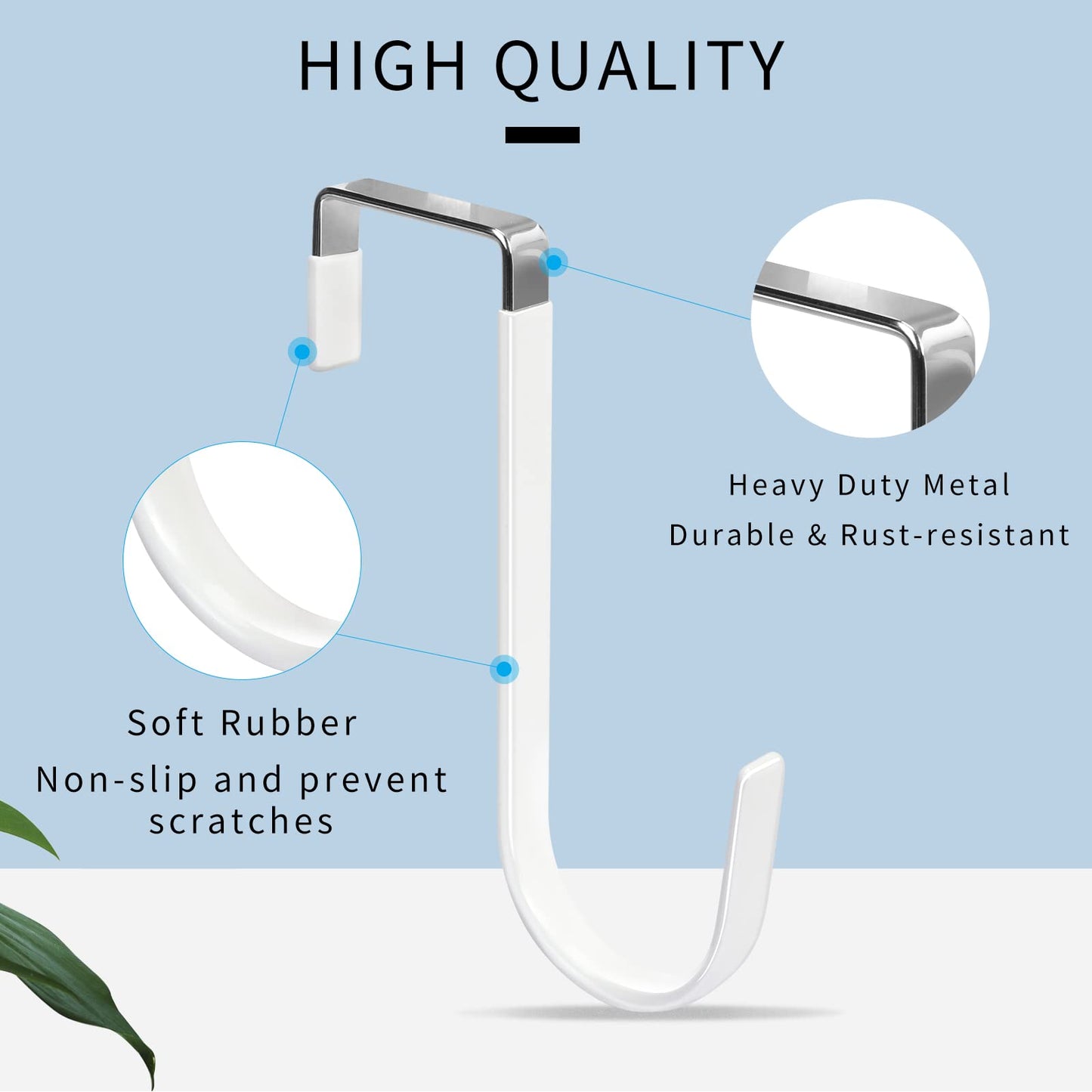 FYY Over The Door Hooks, 4 Pack Hangers Hooks with Rubber Prevent Scratches Heavy Duty Organizer for Living Room, Bathroom, Bedroom, Kitchen Hanging Clothes, Towels, Hats, Coats, Bags White