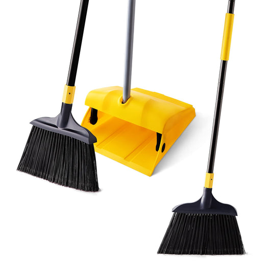 Yocada Commercial Broom and Dustpan Set with Windproof Cover Commercial Outdoor Indoor 2 Plus 1 for Courtyard Garage Lobby Mall Market Floor Home Kitchen Room Office Pet Hair Rubbish